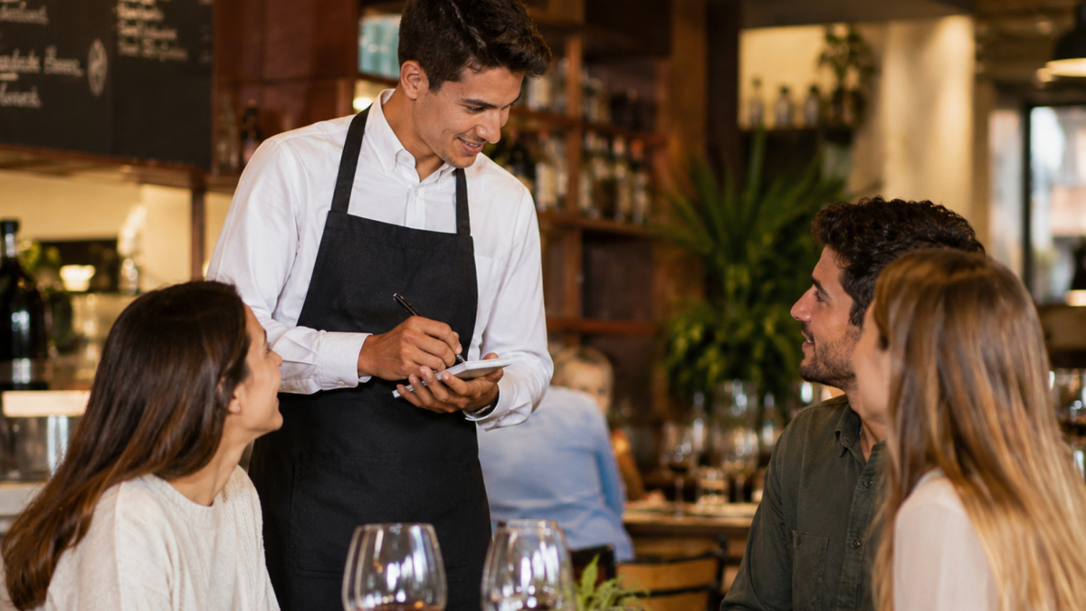Camarero atendiendo una mesa en un restaurante